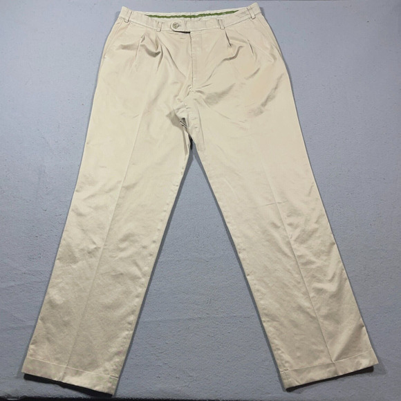 Hiltl Dress Pants Mens 36x32 Beige Straight Leg‎ Slacks Plated Chinos - Picture 1 of 11
